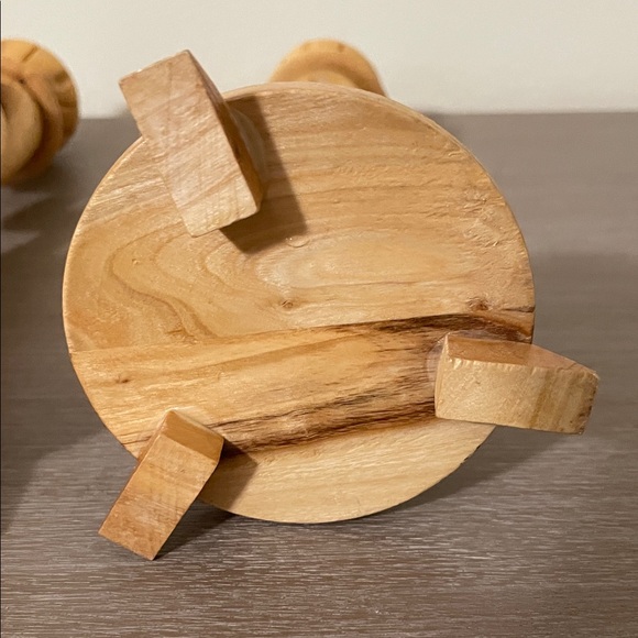 Artisan Twisted Wooden Candle Holders - Tan - Picture 3 of 13